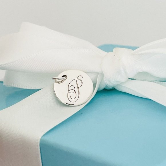 Tiffany Silver Letter P Alphabet Initial Round Circle Notes Charm Pendant - Picture 3 of 7